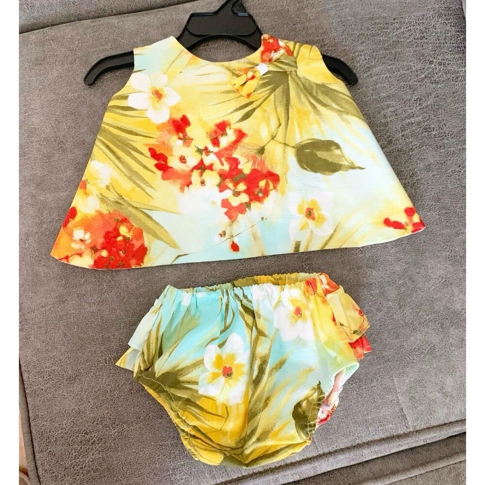 Baby Girl 2Pc Outfit Floral Top Bloomer Set Bow 6-12 Months Summer - Picture 3 of 6